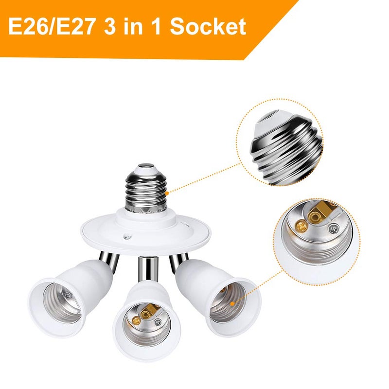 ELECTOP E26 E27 Adjustable Socket Splitter,3 in 1 Socket White Bulb Base Adapter Lamp Holder,360 Degree Rotating 180 Degree Bending - Image 3